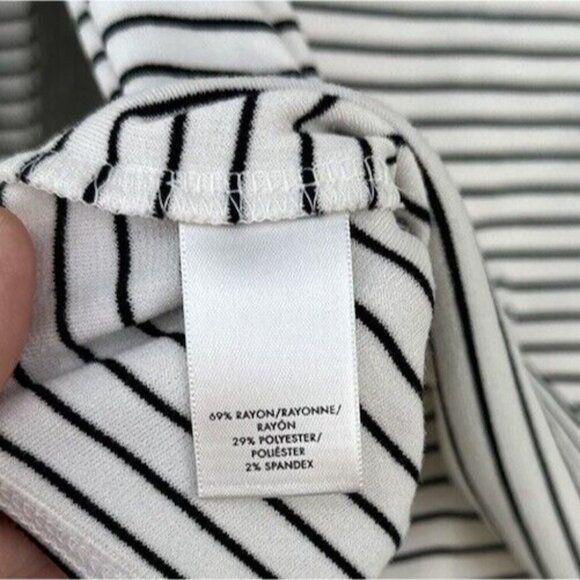 Ann Taylor Womens Medium Mock Neck Top Black White Striped Career Stretch Jersey - Picture 6 of 9